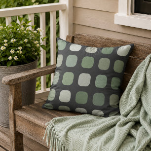 Forest Nature Green Round Squares Pattern On Grey Cushion