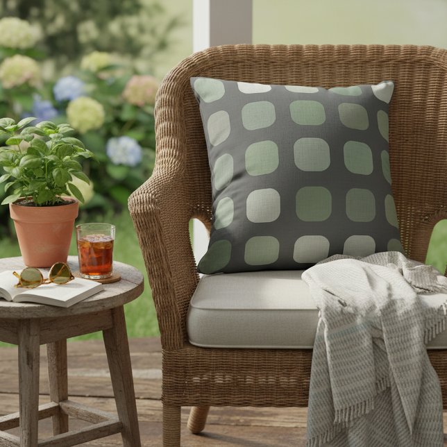 Forest Nature Green Round Squares Pattern On Grey Cushion (Creator Uploaded)