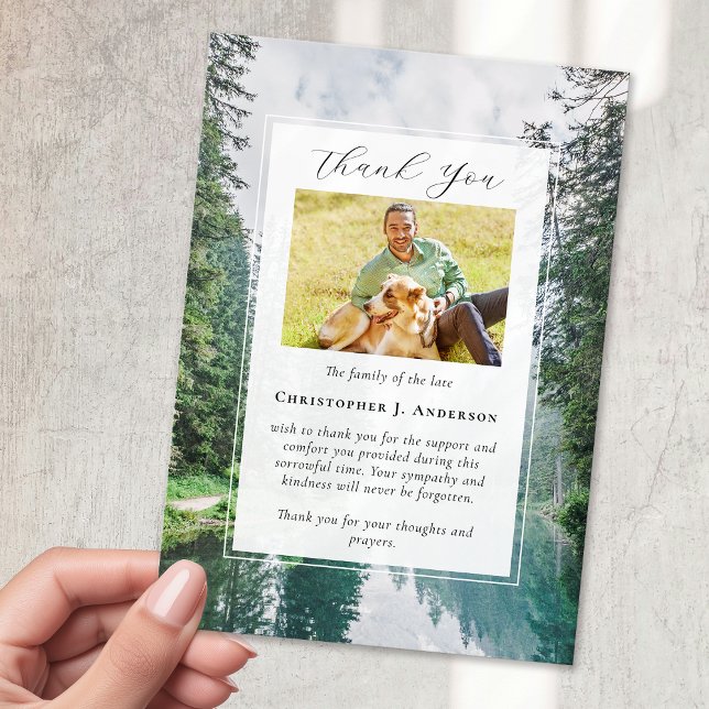 Forest Nature Photo Sympathy Funeral Memorial Thank You Card (Creator Uploaded)