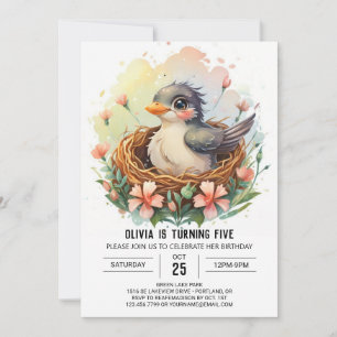 Forest Nest Bird Birthday Invitation