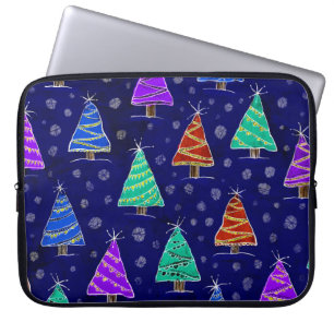 Forest of Christmas trees drawn in the style of wa Laptop Sleeve