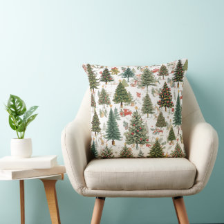 Forest of Christmas Trees with Ornaments Pillow