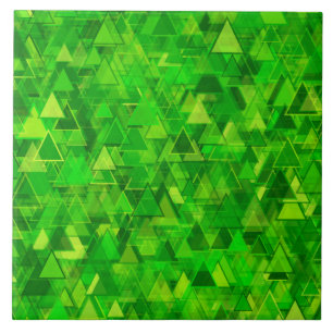 "Forest" of Green Triangle Shapes Pattern Ceramic Tile