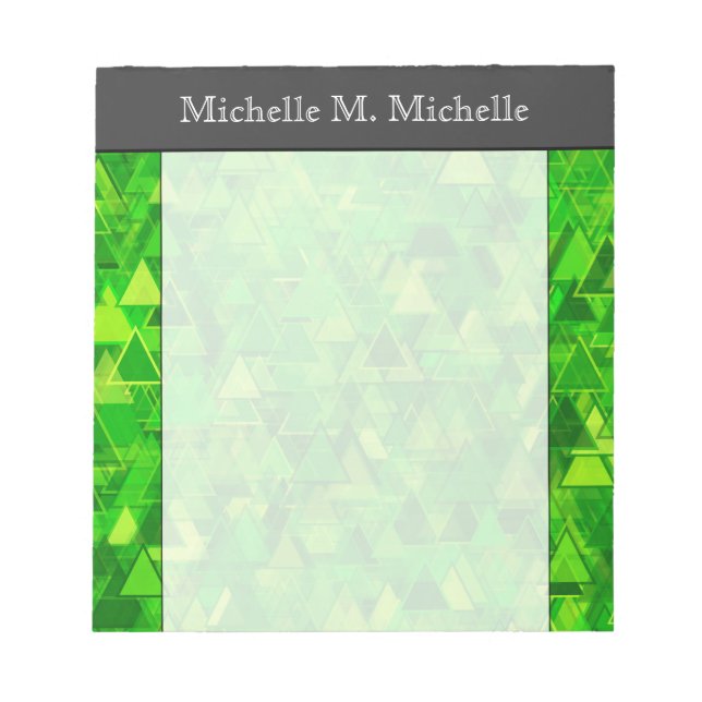 "Forest" of Green Triangle Shapes Pattern + Name Notepad (Front)
