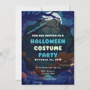 Forest of Jack-O' Lanterns Full Moon Halloween Invitation