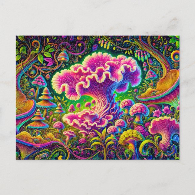 forest of magical mushrooms, glowing with vibrant  postcard (Front)
