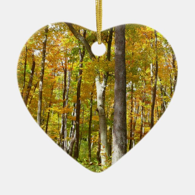 Forest of Yellow Leaves Autumn Landscape Ceramic Ornament (Front)