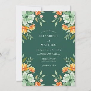 Forest Orange Watercolor Wedding Invitation