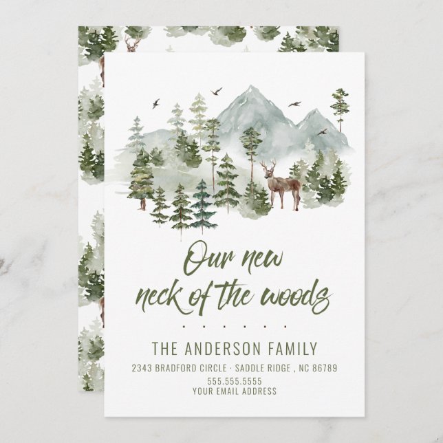 Forest Our New Neck of the Woods Trees Moving Invitation (Front/Back)