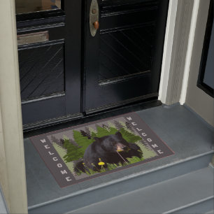 Forest Outdoor Black Bear Welcome Doormat