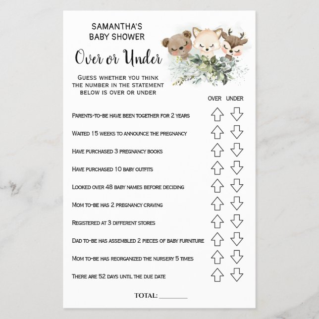 Forest Over or under baby shower bilingual card (Front)