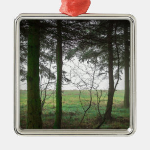 Forest overlooking clearing in the fog metal tree decoration