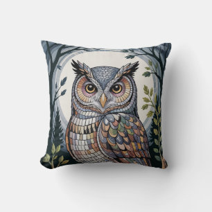 Forest Owl Mosaic Cosy Indigo Cushion
