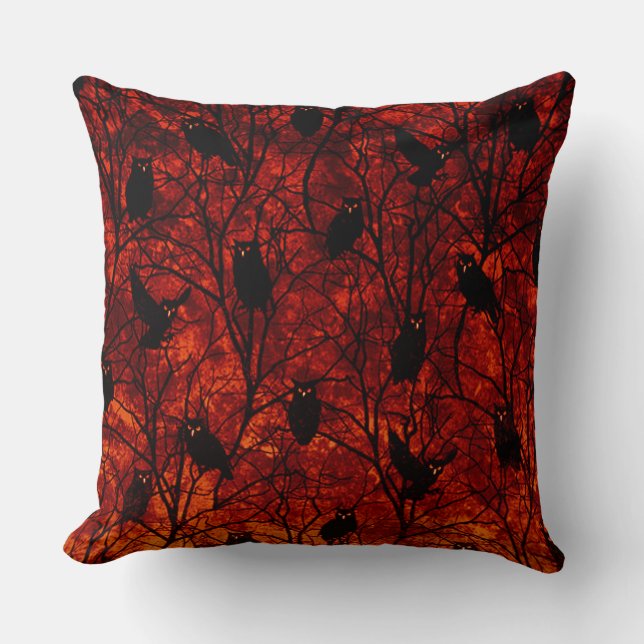 Forest Owls Sunset Gathering Throw Pillow (Front)