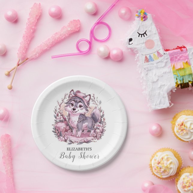 Forest Pastel Wolf Baby Shower Paper Plate (Party)