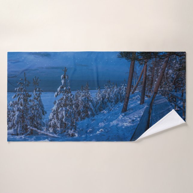 Forest path at winter night bath towel (Bath Towel)