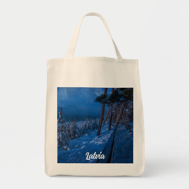 Forest path at winter night tote bag (Front)