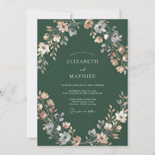 Forest Peach Wreath Wedding Invitation