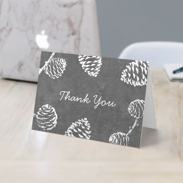 Forest Pine Cones Rustic Chalkboard Thank You Card (Creator Uploaded)