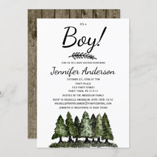 Forest Pine Rustic Country Boy Baby Shower Invitation