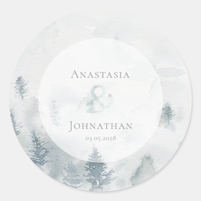 Forest Pine Tree Rustic Watercolor  Classic Round Sticker (Front)