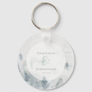 Forest Pine Tree Rustic Watercolor  Key Ring