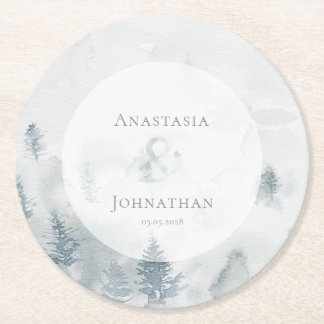 Forest Pine Tree Rustic Watercolor  Round Paper Coaster