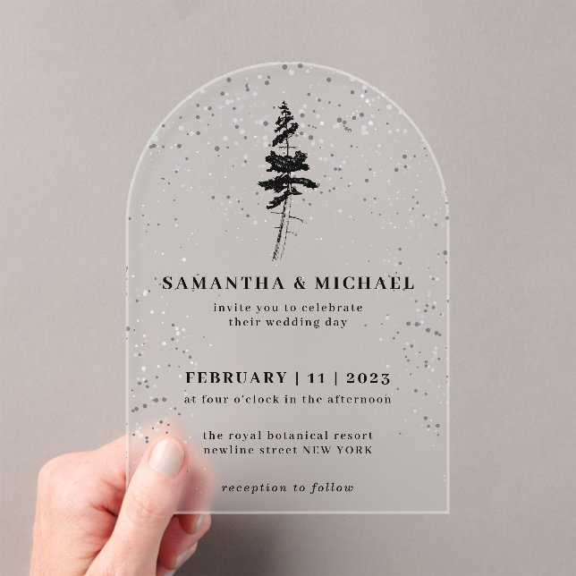 Forest Pine Tree Winter Wedding Acrylic Invitations (Insitu (Handheld))