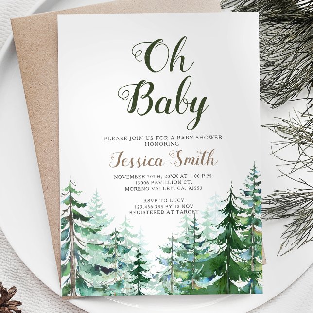 Forest Pine Trees Boy Baby Shower Invitation (Creator Uploaded)