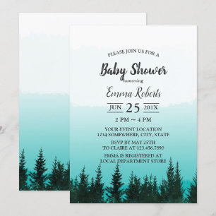 Forest Pine Trees Elegant Watercolor Baby Shower Invitation