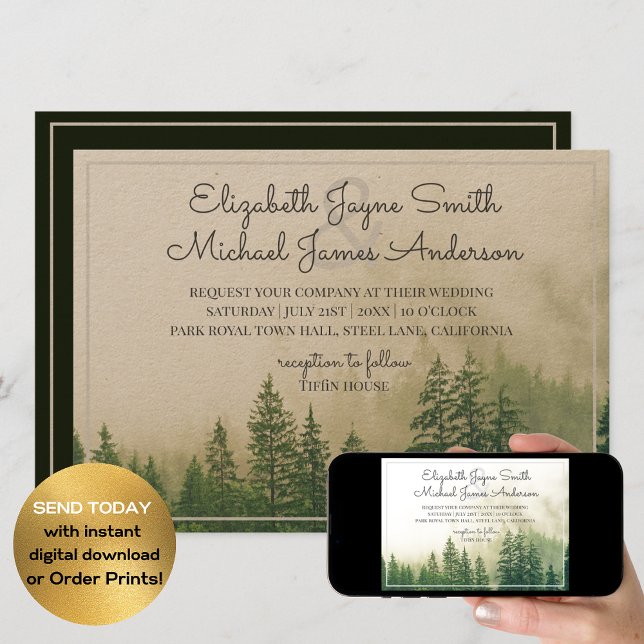 Forest Pine Trees Mountains Wedding Invitations (Creator Uploaded)
