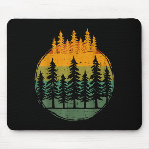 Forest pine trees nature retro hiking camping men mouse pad