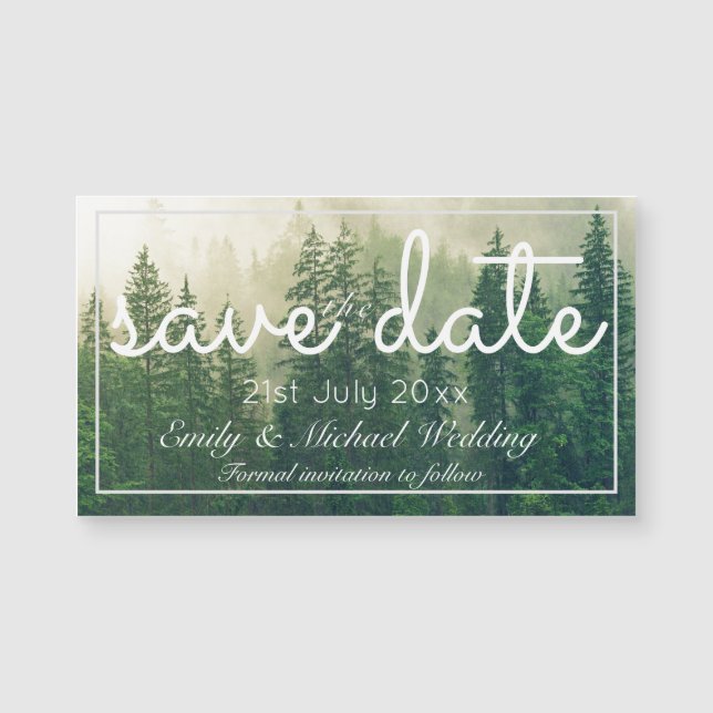 Forest Pine Trees Save The Date Magnetic Wedding (Front)