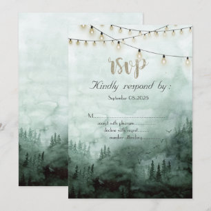 Forest,Pine Trees,String Lights Green  RSVP  Invitation