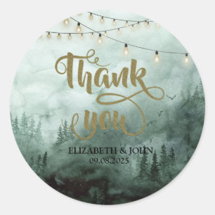 Forest,Pine Trees,String Lights Green  Thank You Classic Round Sticker