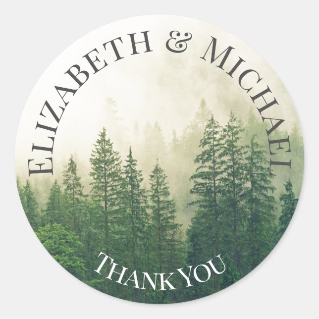 Forest Pine Trees Thank You Favour Stickers (Front)