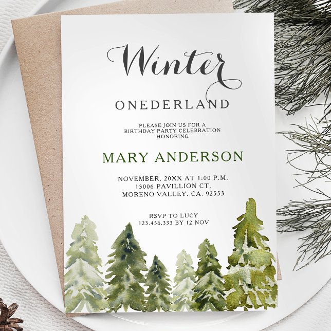 Forest Pine Trees Winter Onederland Birthday Invitation (Creator Uploaded)