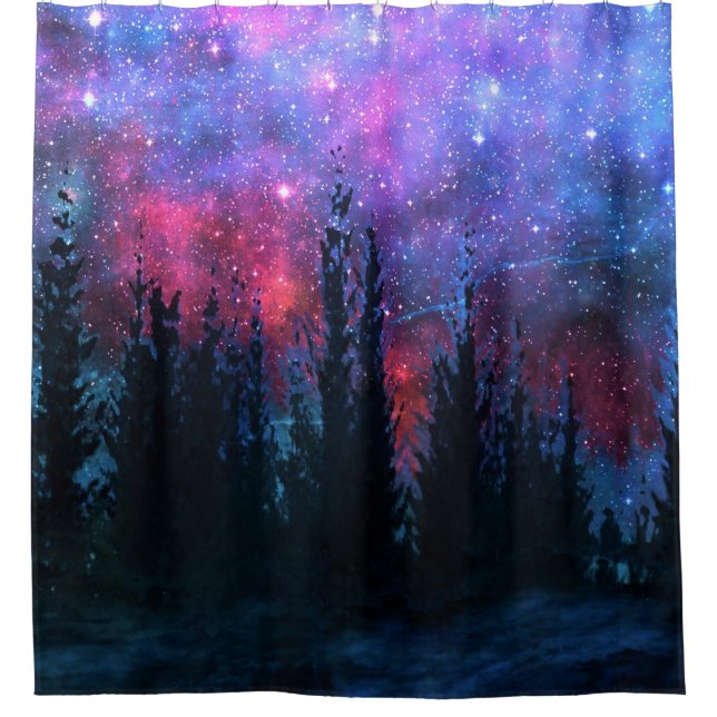 Forest Pines - Starry Sky Shower Curtain (Front)
