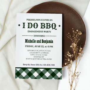 Forest Plaid Rustic I DO BBQ Engagement Party Invitation