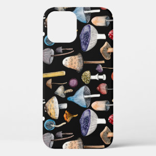 Forest plants: watercolor mushrooms, leaves patter iPhone 12 case
