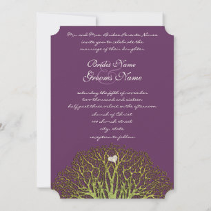Forest Plum Green Woodpecker Tree Wedding Invites