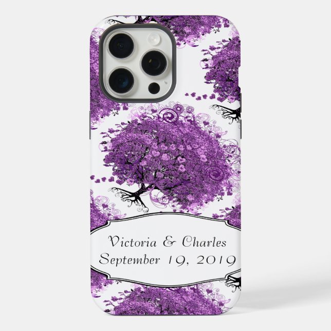 Forest Purple Heart Leaf Tree Wedding iPhone Case (Back)