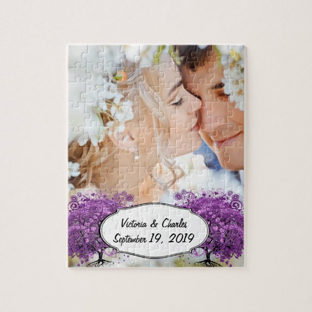 Forest Purple Heart Leaf Tree Wedding Jigsaw Puzzle (Vertical)