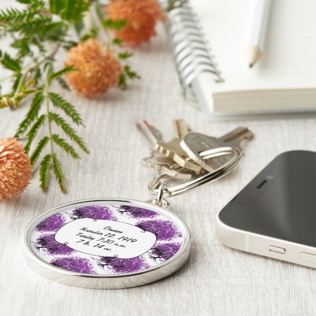 Forest Purple Heart Leaf Tree Wedding Key Ring (Side)