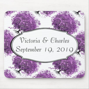 Forest Purple Heart Leaf Tree Wedding Mouse Pad
