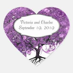 Forest Purple Heart Leaf Tree Wedding Sticker