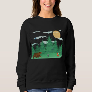 Forest Racoon Fox Bear Butterfly Bird Cartoon Sweatshirt