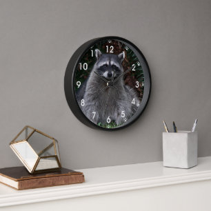 Forest Racoon Wildlife Photo with Pawprints Clock