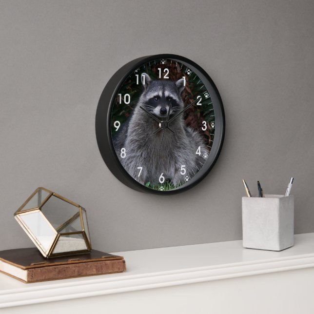 Forest Racoon Wildlife Photo with Pawprints Clock (Office)