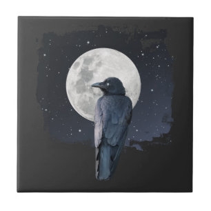 Forest Raven Cold Moon Ceramic Tile